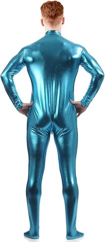 Ensnovo Mens Front Crotch Zipper Shiny Metallic Spandex Unitard Costumes in Saudi Arabia