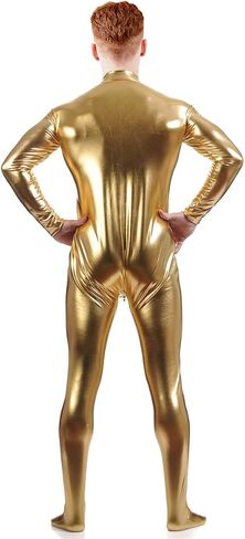 Ensnovo Mens Front Crotch Zipper Shiny Metallic Spandex Unitard Costumes in Saudi Arabia