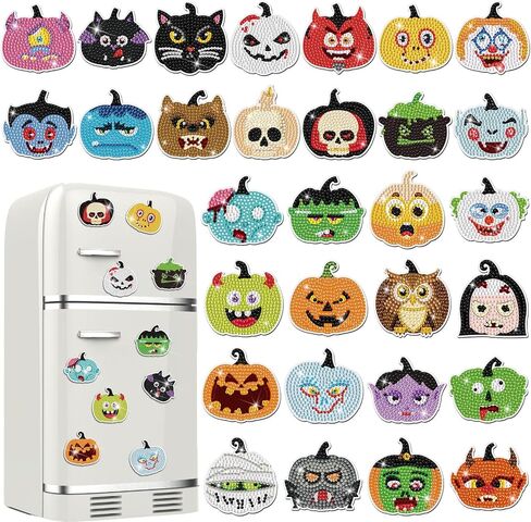 Motipuns 30 Pcs Halloween Pumpkin Diamond Painting Magnets Kits Diamond Art Fridge Magnet Refrigerator Sticker Diamond Painting for Beginners Adults DIY Art Craft Gifts Home Decors in Saudi Arabia