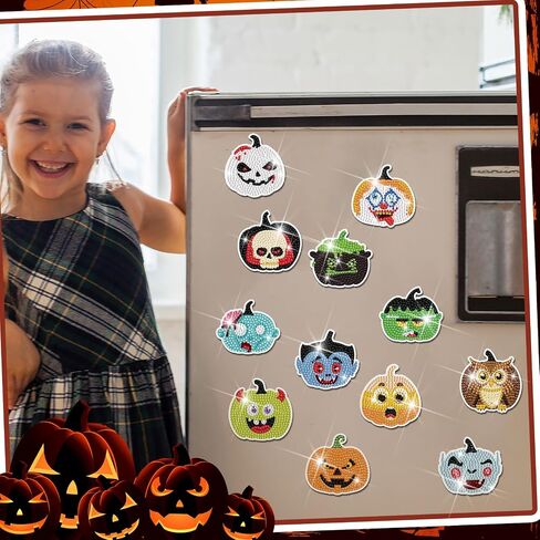 Motipuns 30 Pcs Halloween Pumpkin Diamond Painting Magnets Kits Diamond Art Fridge Magnet Refrigerator Sticker Diamond Painting for Beginners Adults DIY Art Craft Gifts Home Decors in Saudi Arabia