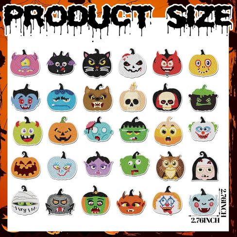 Motipuns 30 Pcs Halloween Pumpkin Diamond Painting Magnets Kits Diamond Art Fridge Magnet Refrigerator Sticker Diamond Painting for Beginners Adults DIY Art Craft Gifts Home Decors in Saudi Arabia
