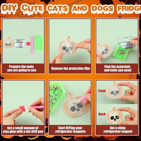 Motipuns 30 Pcs Halloween Pumpkin Diamond Painting Magnets Kits Diamond Art Fridge Magnet Refrigerator Sticker Diamond Painting for Beginners Adults DIY Art Craft Gifts Home Decors in Saudi Arabia