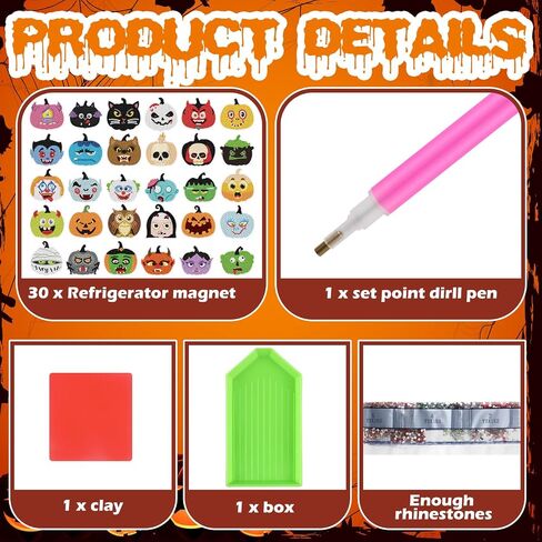 Motipuns 30 Pcs Halloween Pumpkin Diamond Painting Magnets Kits Diamond Art Fridge Magnet Refrigerator Sticker Diamond Painting for Beginners Adults DIY Art Craft Gifts Home Decors in Saudi Arabia