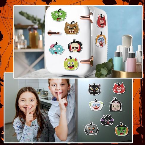 Motipuns 30 Pcs Halloween Pumpkin Diamond Painting Magnets Kits Diamond Art Fridge Magnet Refrigerator Sticker Diamond Painting for Beginners Adults DIY Art Craft Gifts Home Decors in Saudi Arabia