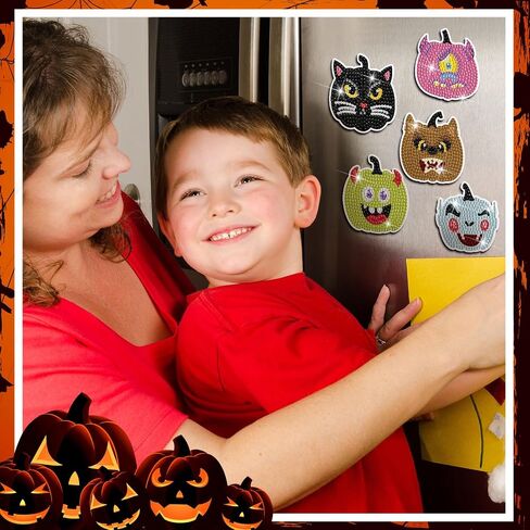 Motipuns 30 Pcs Halloween Pumpkin Diamond Painting Magnets Kits Diamond Art Fridge Magnet Refrigerator Sticker Diamond Painting for Beginners Adults DIY Art Craft Gifts Home Decors in Saudi Arabia