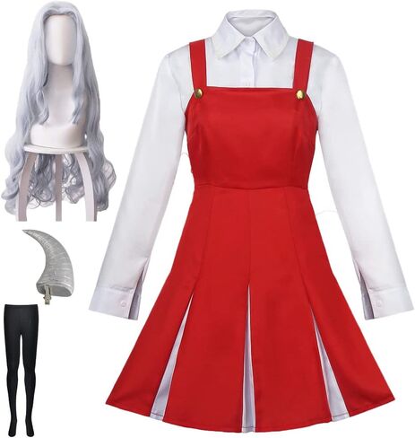 Anime Costume Dress Outfit Red Uniform Full Set Halloween With Headdress in Kuwait