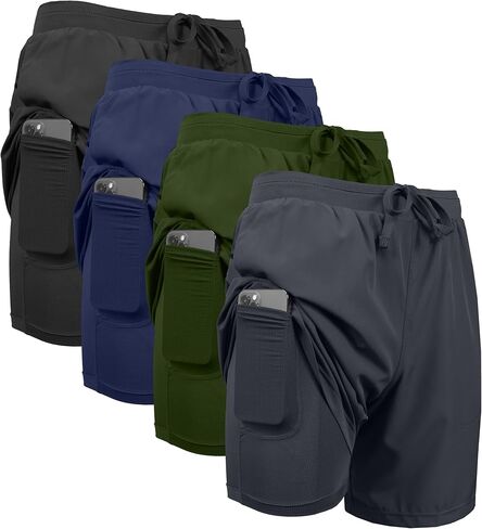 Galaxy by Harvic 4-Pack Men's 2-in-1 شورت الجري مع بطانة-شورتات رياضية رياضية جافة سريعة مع جيوب in Saudi Arabia
