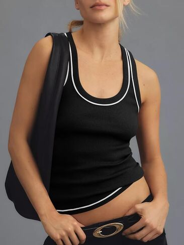 Tankaneo Womens Summer Ribbed Tank Top Casual Ringer Scoop Neck Sleeveless Knit Fitted Tops Going Out Tee Shirts in Saudi Arabia