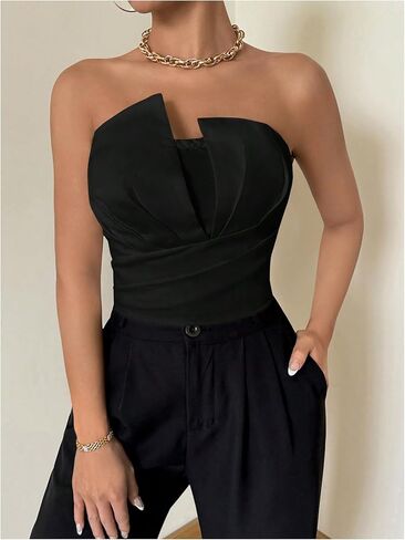 GORGLITTER Women's Strapless Asymmetrical Bandeau Tube Tops Trendy Backless Sleeveless Summer Going Out Crop Tops 2025 in Kuwait