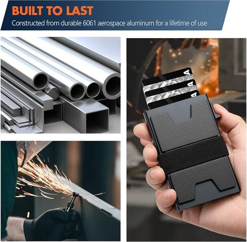 Smart Card Wallet للرجال Slim: محفظة الحد الأدنى للرجال - حظر RFID منبثقة منبثقة الجيب الأمامي ، حامل بطاقة Metal Wallet 11 | حامل بطاقة الألمنيوم المنبثقة مع حزام نقدي (أسود+أسود) in Saudi Arabia