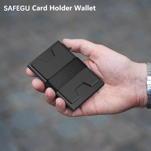 Smart Card Wallet للرجال Slim: محفظة الحد الأدنى للرجال - حظر RFID منبثقة منبثقة الجيب الأمامي ، حامل بطاقة Metal Wallet 11 | حامل بطاقة الألمنيوم المنبثقة مع حزام نقدي (أسود+أسود) in Saudi Arabia