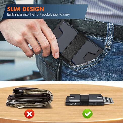 Smart Card Wallet للرجال Slim: محفظة الحد الأدنى للرجال - حظر RFID منبثقة منبثقة الجيب الأمامي ، حامل بطاقة Metal Wallet 11 | حامل بطاقة الألمنيوم المنبثقة مع حزام نقدي (أسود+أسود) in Saudi Arabia