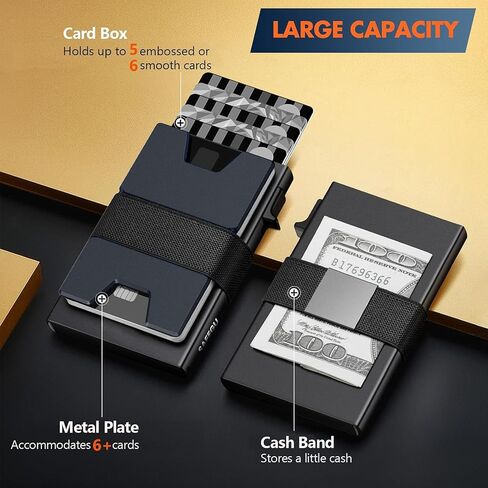 Smart Card Wallet للرجال Slim: محفظة الحد الأدنى للرجال - حظر RFID منبثقة منبثقة الجيب الأمامي ، حامل بطاقة Metal Wallet 11 | حامل بطاقة الألمنيوم المنبثقة مع حزام نقدي (أسود+أسود) in Saudi Arabia