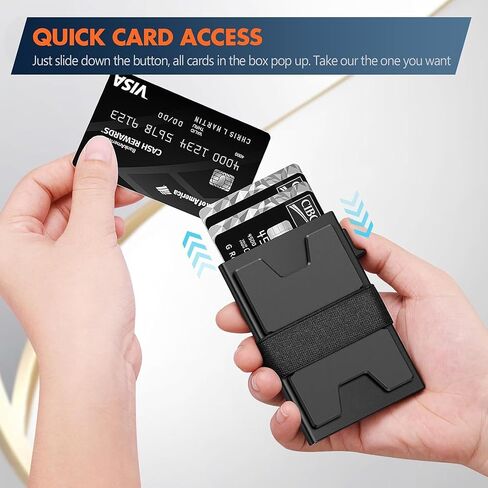 Smart Card Wallet للرجال Slim: محفظة الحد الأدنى للرجال - حظر RFID منبثقة منبثقة الجيب الأمامي ، حامل بطاقة Metal Wallet 11 | حامل بطاقة الألمنيوم المنبثقة مع حزام نقدي (أسود+أسود) in Saudi Arabia