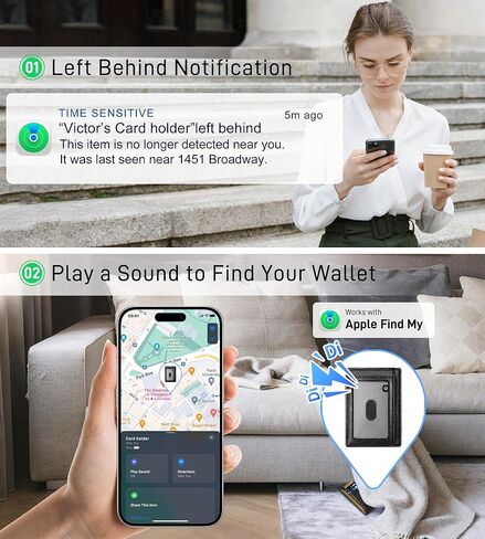تعمل محفظة Auskang للرجال مع Smart Tracker على Find My App ، حامل بطاقة الائتمان الجلدية Slim Minimalist RFID Work Smart Wallet للرجال (أسود الكربون) in Kuwait