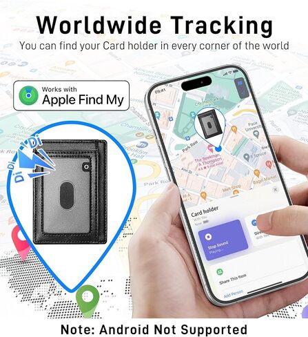 تعمل محفظة Auskang للرجال مع Smart Tracker على Find My App ، حامل بطاقة الائتمان الجلدية Slim Minimalist RFID Work Smart Wallet للرجال (أسود الكربون) in Kuwait