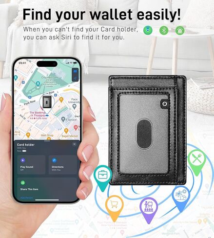 تعمل محفظة Auskang للرجال مع Smart Tracker على Find My App ، حامل بطاقة الائتمان الجلدية Slim Minimalist RFID Work Smart Wallet للرجال (أسود الكربون) in Kuwait