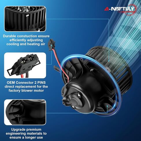 AC Blower Motor Fits for 2006-2013 Audi A3 Base TDI, TT Quattro, Volkswagen VW Jetta, GTI, Eos, CC, Tiguan, Golf - HVAC Heater Blower Motor Fan, Replace 700241, 1K1820015 in Saudi Arabia