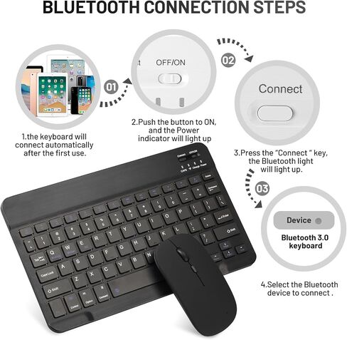 2 حزمة لوحة مفاتيح Bluetooth و Mouse Combo القابلة لإعادة شحن الماوس اللوحة اللاسلكية المحمولة مجموعة الماوس ل Apple iPad iPhone iOS 13 وأكثر in Kuwait