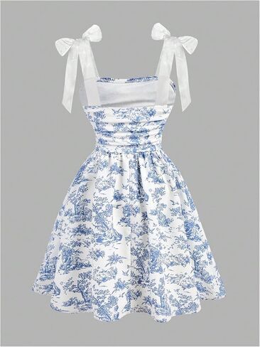 Floerns Girl's Floral Midi Dress Tie Shoulder Ruched Ruffle Hem Birthday Dresses in Saudi Arabia