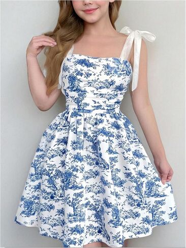 Floerns Girl's Floral Midi Dress Tie Shoulder Ruched Ruffle Hem Birthday Dresses in Saudi Arabia