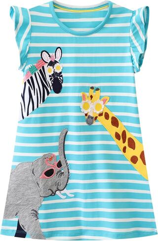 Hongshilian Toddler Girls Casual Cotton Dress Cartoon Appliques Short Sleeve Summer Playwear Dresses in Saudi Arabia