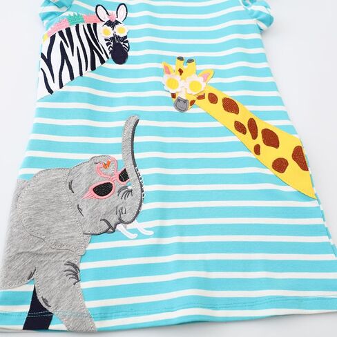 Hongshilian Toddler Girls Casual Cotton Dress Cartoon Appliques Short Sleeve Summer Playwear Dresses in Saudi Arabia