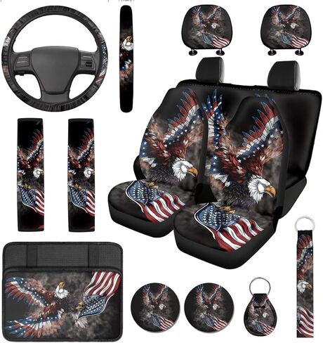 14 PCS BASS FISH AMERICAN FLAG COR COVER WITH AUTO TOWERENT WELLE COVERT ARMS CUSHION CUSHION RETTERCE RESTORTER COVERS CONSTROMERS AUTION in Kuwait