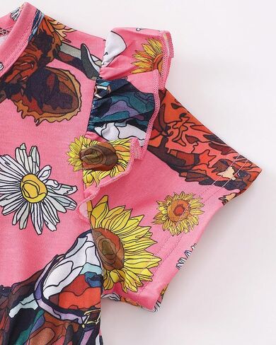 Toddler Girls Cute Print Summer Dresses Little Girl Ruffle Sleeve Twirly Swing Kids Dress with Pockets in Kuwait