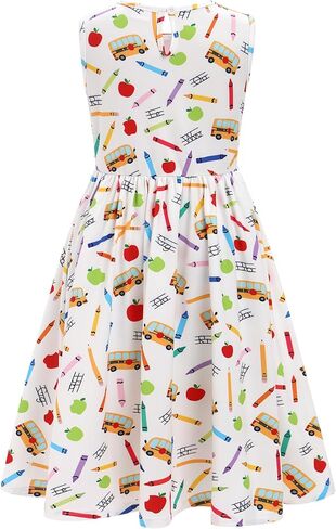 ODASDO Girls Back to School Dress Pencil Printed Causal Sleeveless A-line Swing Twirly Dress Kids First Day of School Clothes in Saudi Arabia