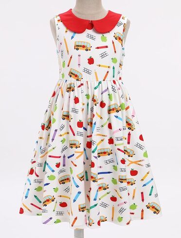 ODASDO Girls Back to School Dress Pencil Printed Causal Sleeveless A-line Swing Twirly Dress Kids First Day of School Clothes in Saudi Arabia