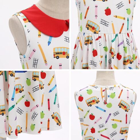 ODASDO Girls Back to School Dress Pencil Printed Causal Sleeveless A-line Swing Twirly Dress Kids First Day of School Clothes in Saudi Arabia
