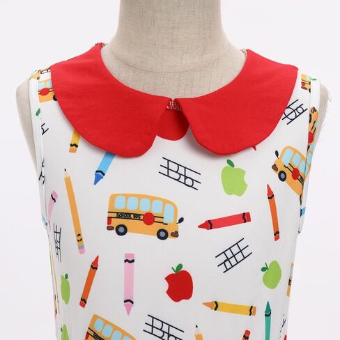 ODASDO Girls Back to School Dress Pencil Printed Causal Sleeveless A-line Swing Twirly Dress Kids First Day of School Clothes in Saudi Arabia