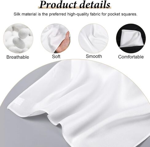 مربعات جيب الحرير للرجال 16 Momme 13 "x13" Mens Mens Malberry Clankerchiefs ، أبيض ، ناعم ، تنفس ، ملحق الثابتة متعددة الاستخدامات in Saudi Arabia