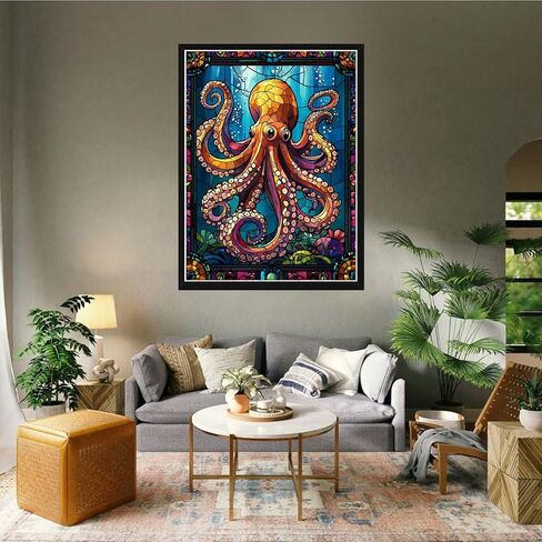 VAIIEYO 5D Diamond Art Kits for Adults Octopus, Diamond Painting Animal, Paint by Numbers Full Drill Round Rhinestone Craft Canvas for Home Wall Decor Gift 12x16 inch-28 in Saudi Arabia