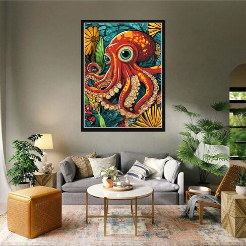 VAIIEYO 5D Diamond Art Kits for Adults Octopus, Diamond Painting Animal, Paint by Numbers Full Drill Round Rhinestone Craft Canvas for Home Wall Decor Gift 12x16 inch-28 in Saudi Arabia