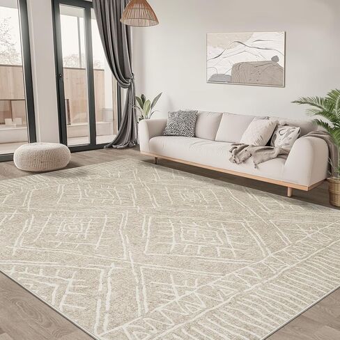 8x10 Area Rug for Living Room : Washable Rug Modern Geometric Soft Low Pile Non-Slip Stain-Resistant Carpet for Bedroom Dining Room Home Office - Beige in Saudi Arabia