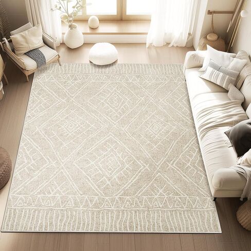 8x10 Area Rug for Living Room : Washable Rug Modern Geometric Soft Low Pile Non-Slip Stain-Resistant Carpet for Bedroom Dining Room Home Office - Beige in Saudi Arabia