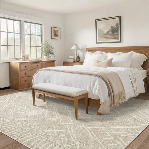 8x10 Area Rug for Living Room : Washable Rug Modern Geometric Soft Low Pile Non-Slip Stain-Resistant Carpet for Bedroom Dining Room Home Office - Beige in Saudi Arabia