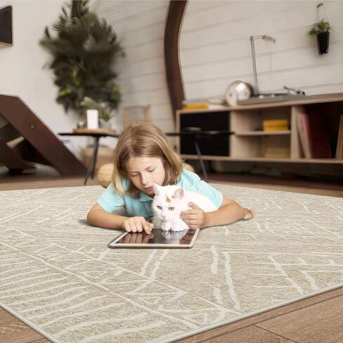 8x10 Area Rug for Living Room : Washable Rug Modern Geometric Soft Low Pile Non-Slip Stain-Resistant Carpet for Bedroom Dining Room Home Office - Beige in Saudi Arabia