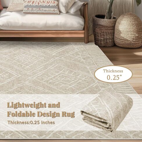 8x10 Area Rug for Living Room : Washable Rug Modern Geometric Soft Low Pile Non-Slip Stain-Resistant Carpet for Bedroom Dining Room Home Office - Beige in Saudi Arabia