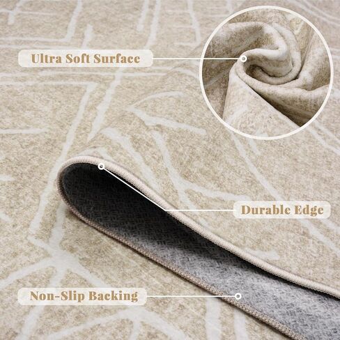 8x10 Area Rug for Living Room : Washable Rug Modern Geometric Soft Low Pile Non-Slip Stain-Resistant Carpet for Bedroom Dining Room Home Office - Beige in Saudi Arabia