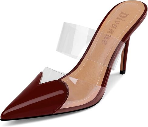 Divanne Women's Heart Heeled Mules Pointed Toe Mule Pumps High Heel Mules Slip On Clear Heeled Sandals in Kuwait