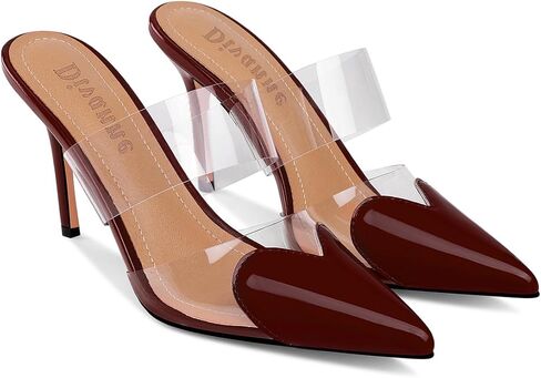 Divanne Women's Heart Heeled Mules Pointed Toe Mule Pumps High Heel Mules Slip On Clear Heeled Sandals in Kuwait
