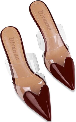 Divanne Women's Heart Heeled Mules Pointed Toe Mule Pumps High Heel Mules Slip On Clear Heeled Sandals in Kuwait