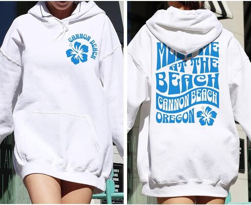 Retro Cannon Beach Oregon Front and Back Print Hoodie Sweatshirt Unisex in Saudi Arabia