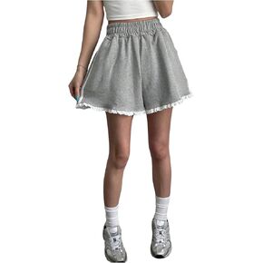 SweatyRocks Women's Striped Wide Leg Lace Shorts High Waisted Workout Track Shorts with Pocket in Saudi Arabia