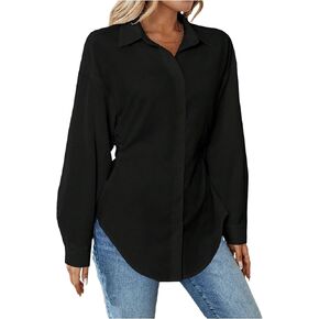 Wdirara Women's Button أسفل بلوزة طويلة الأكمام قميص قميص قميص عرضية العمل TUNIC TOP in Kuwait