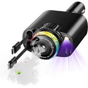 شاحن سيارة قابل للسحب ، 4 في 1 كابلات قابلة للسحب ومحول شاحن سيارة USB لجهاز iPhone 16/15/14/13/12 in Kuwait