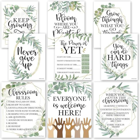 Hadley Designs 9 Black And White Classroom Decor-Welcome Sign, Motivational Posters For Classroom Bulletin Board Decoration, Growth Mindset Classroom Posters Elementary, Middle School in Saudi Arabia